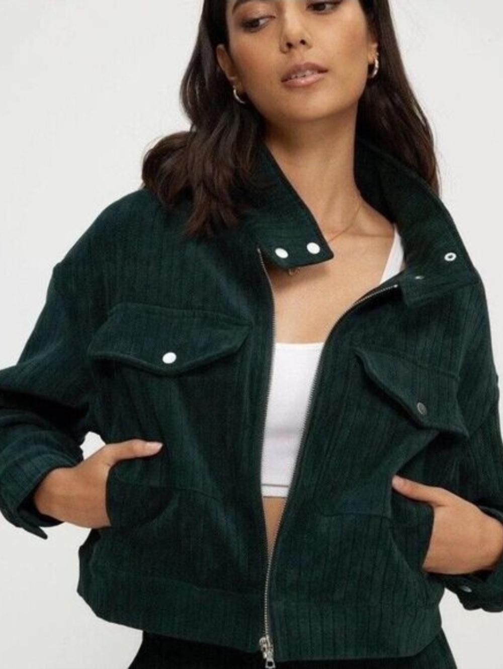 NWT 2 Set Kuwalla Suede Bomber Jacket & High Waisted Pants Set Green Co-Ord Luxe